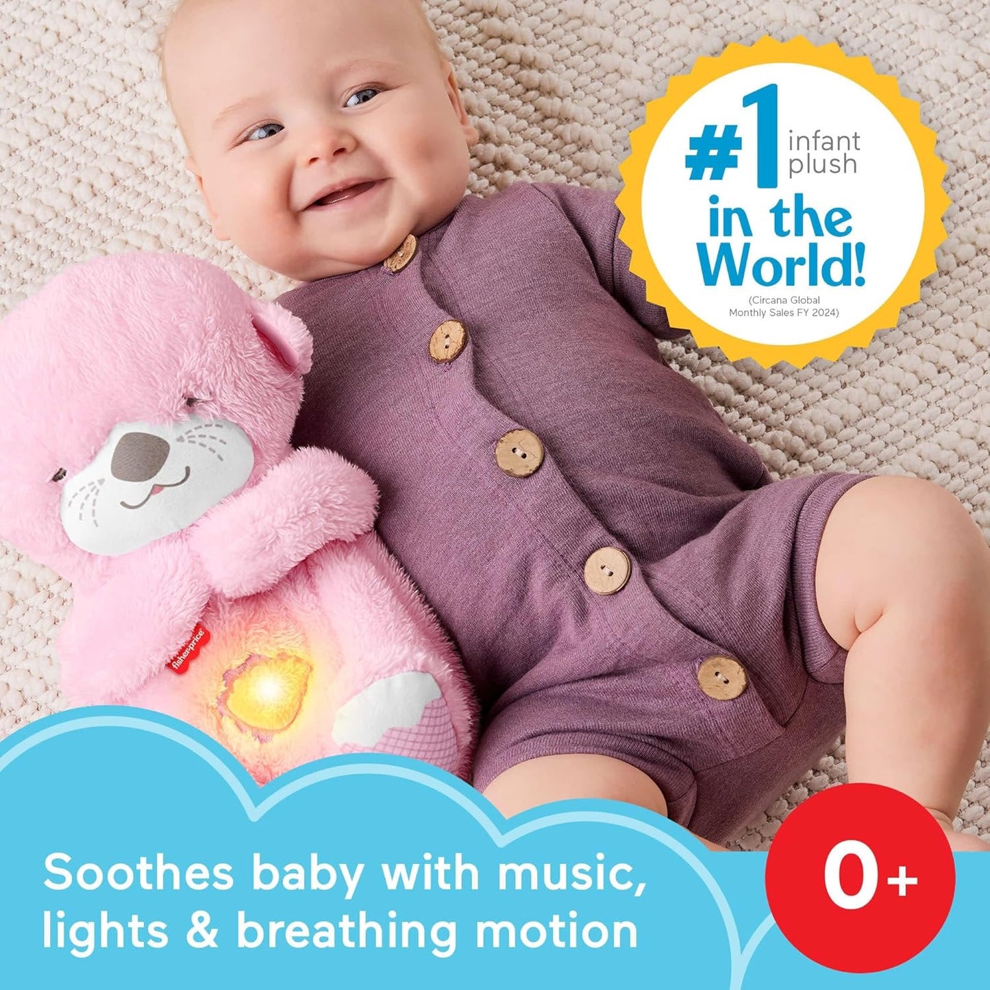 Sound Machine Soothe 'n Snuggle Otter Portable Plush Baby Toy with Sensory Details Music Lights & Rhythmic Breathing Motion